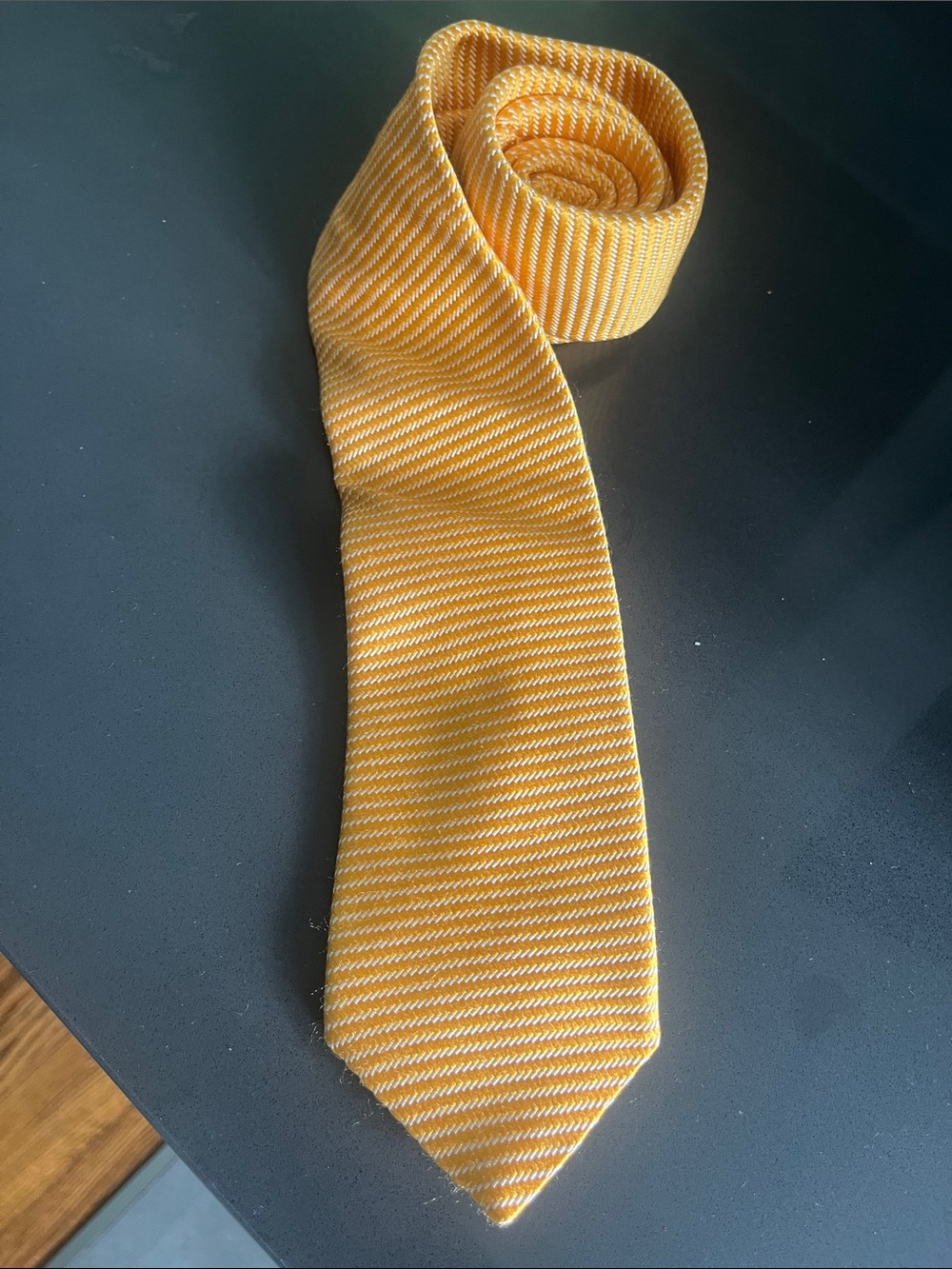 Mens Yellow Striped Knit Tie - Classic Office & Event Accessory